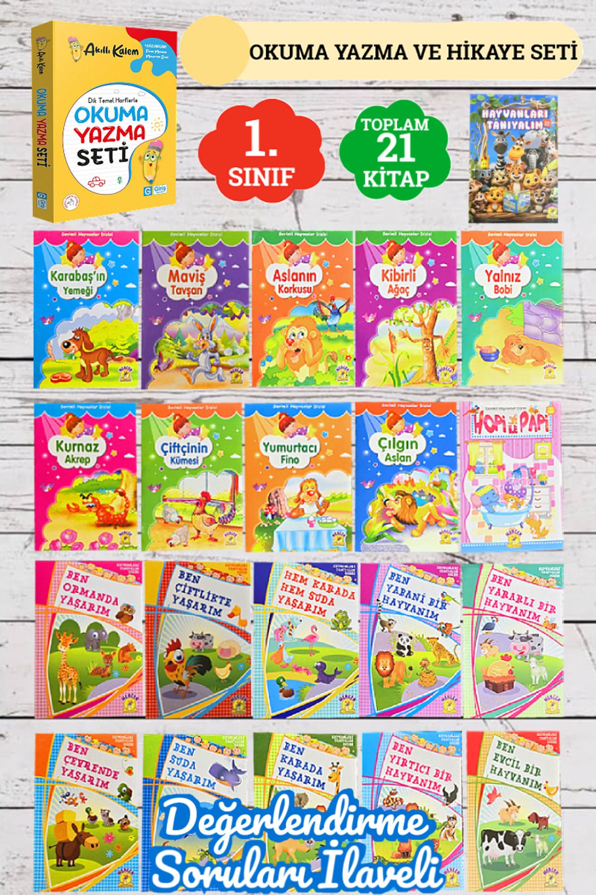 Altınpost Yayınları 1. Sınıf Okuma Yazma ve Hikaye Seti: 1 Okuma Yazma Seti+20 Hayvanları Tanıyalım Hikaye Seti=21 Kitap