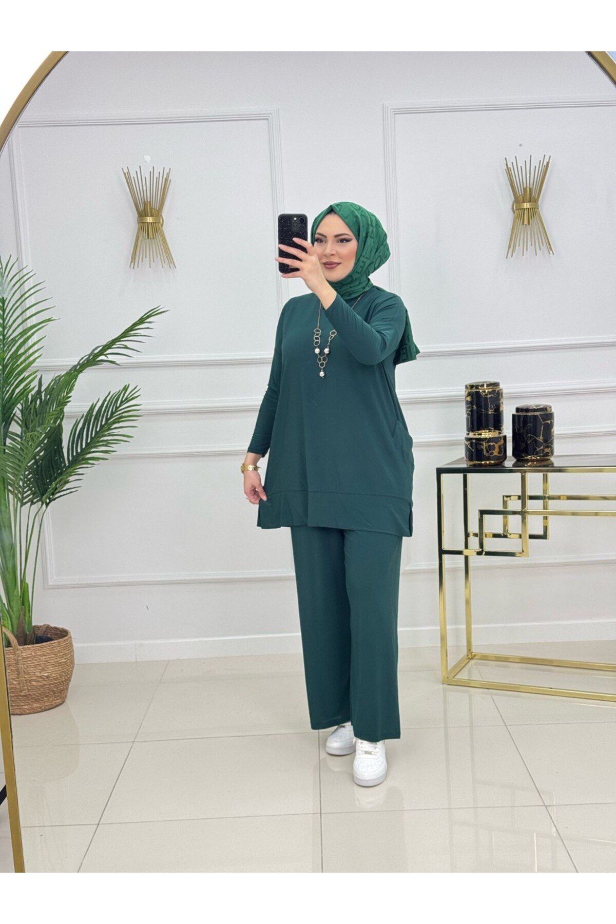 Enans Design-طقم حجاب نسائي مكون من قطعتين تونيك وبنطلون 1