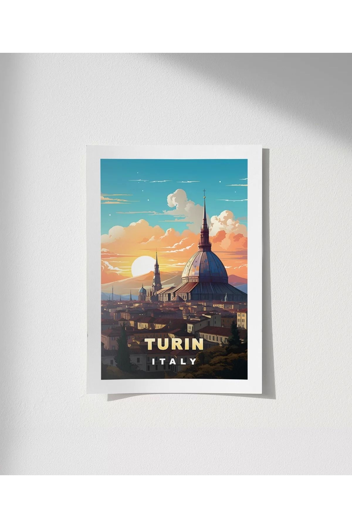 VOGLOO Çerçevesiz Poster Turin Gün Batımı Manzarası
