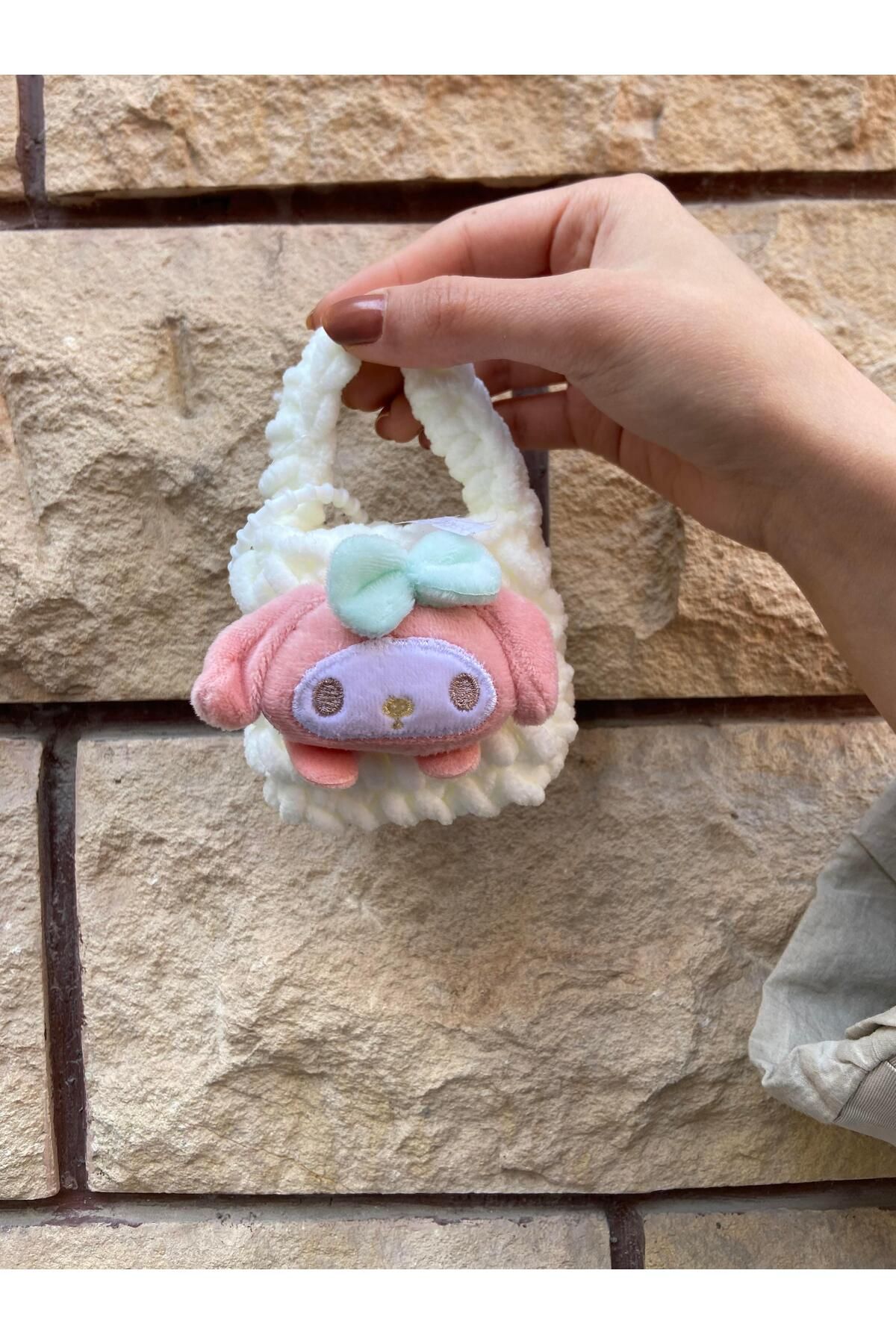 Piraye Gift Sanrio My Melody Tasarımlı Örgü Cüzdan Peluş Anahtarlık