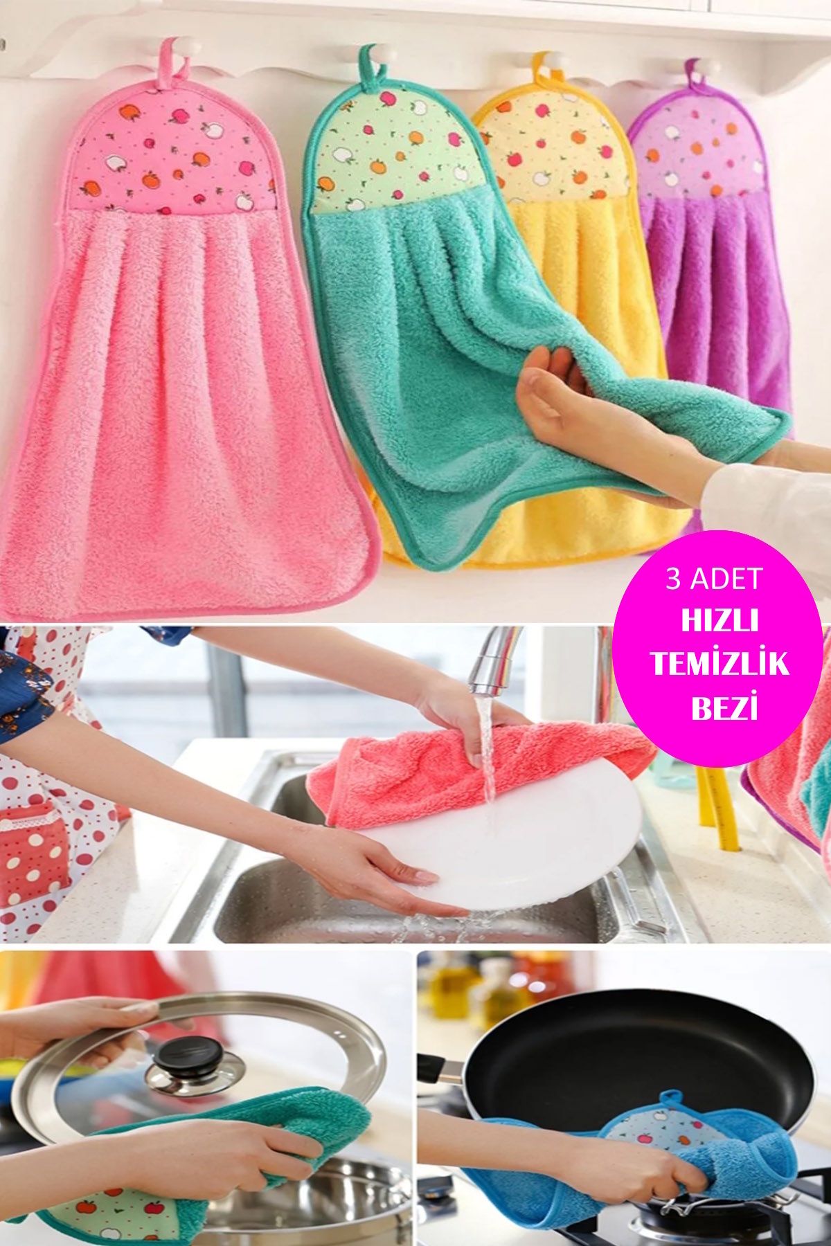 TUMU LIFE 3 Adet Su Emici Yumuşak Mercan Kadife Temizlik Bezi Banyo Mutfak Bulaşık Bezi