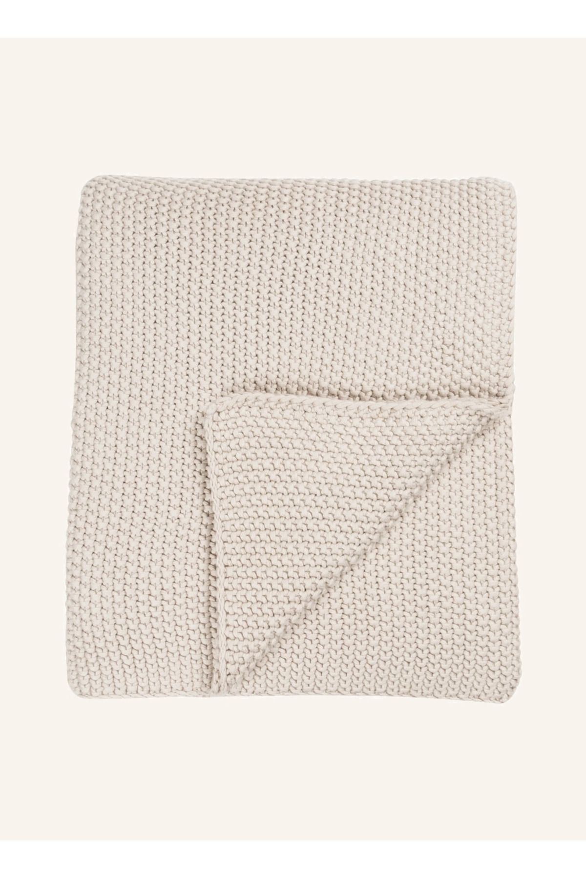 Marc O'Polo Nordic Knit Pamuk Battaniye 130x170 cm Deri Detaylı Kalın Örgü Tasarım