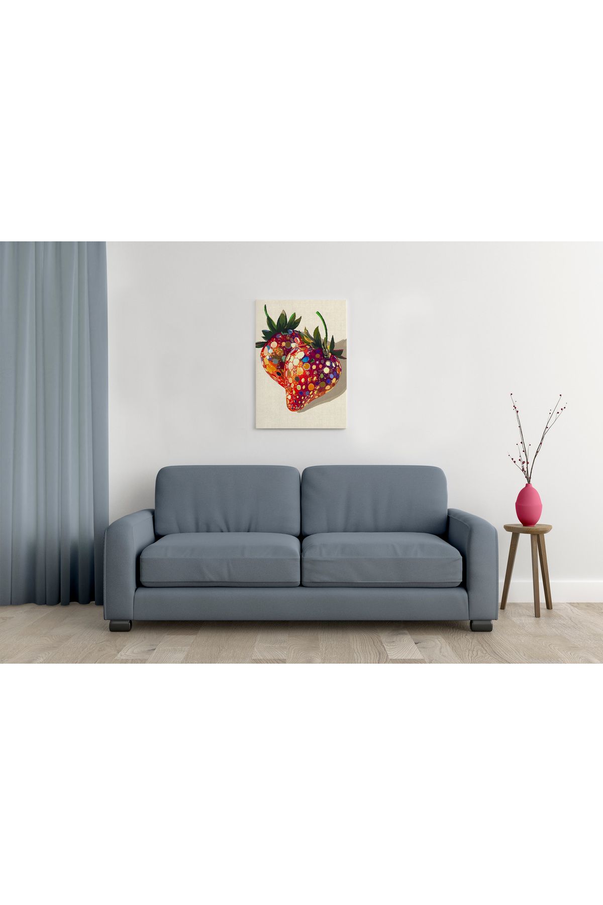 waspandhornet Renkli Çilek Desenli MDF Tablo