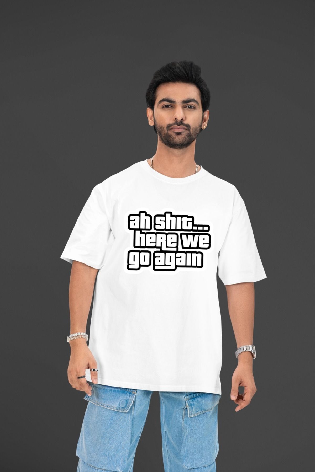 Butik ERKEK/KADIN -AH SHIT- TRANSFER BASKILI YUVARLAK YAKA KISA KOL TİŞÖRT