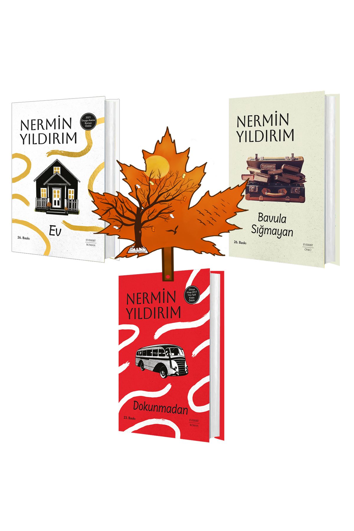 Everest Yayınları nermin yıldırım -3 kitap ciltli set- ev - bavula sığmayan - dokunmadan - kitap ayracı ile