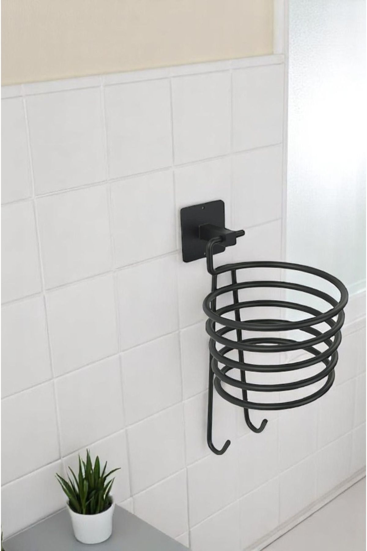 Magic Objects Yapışkanlı Banyo Saç Kurutma Makinesi Askısı | Siyah Fön Makinesi Tutucu Aparatı Askılığı
