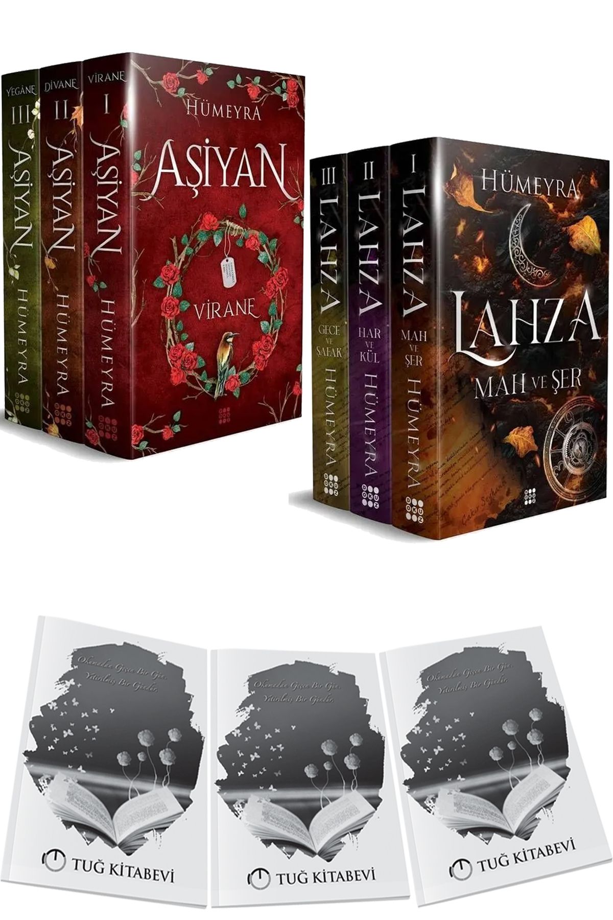 Dokuz Yayınları Aşiyan 3lü Set ve Lahza 3lü Set Karton Kapak Hümeyra 6 Kitap + Hediyeli