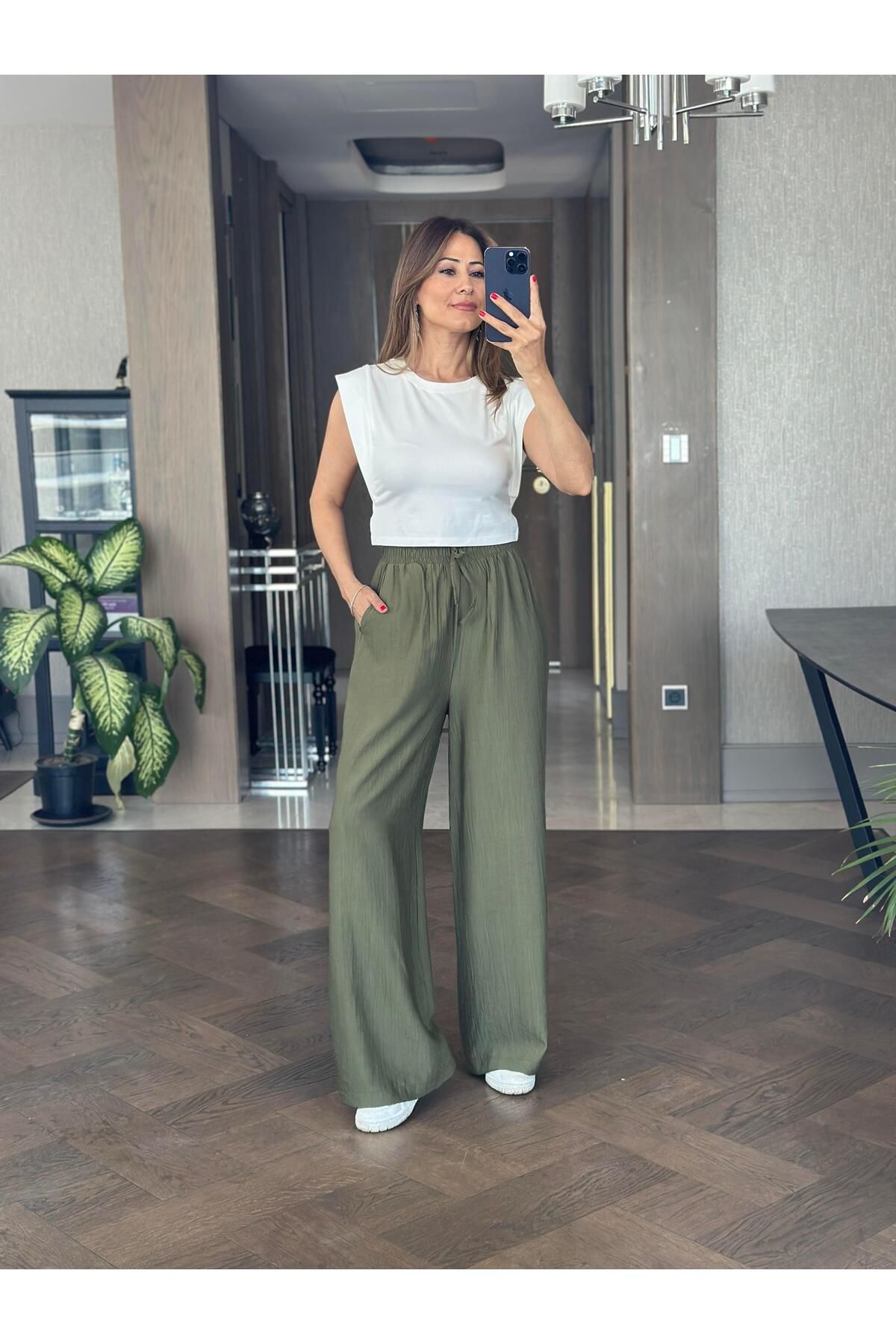 Forlady4 Haki Bağcık Detay Çilek Yürüyüş Kadın Pantolon