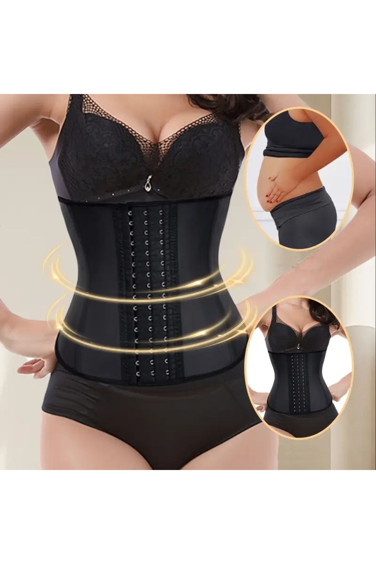 Tvigoso Model 4 Aşamalı Doğum Sonrası Sarkma Önleyici Askısız Latex Spor Korse Siyah Renk