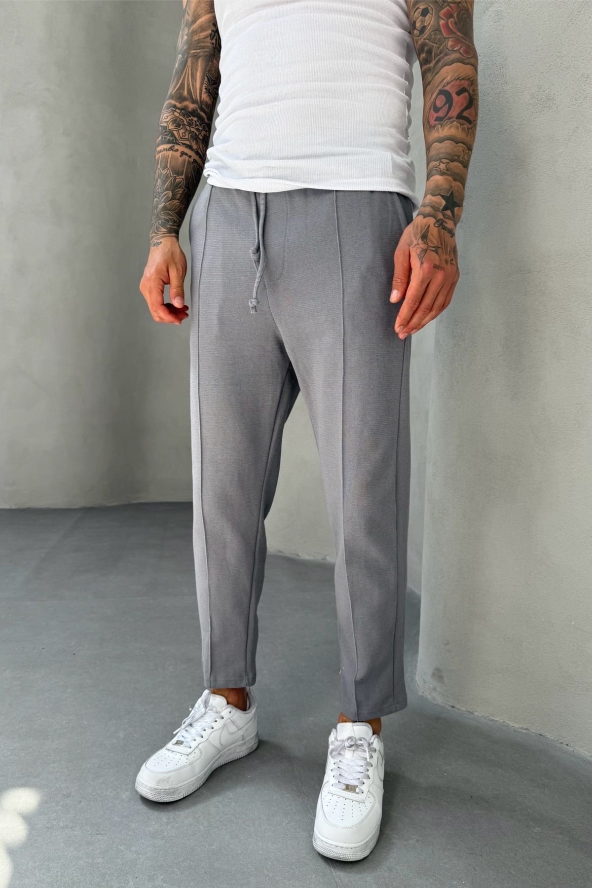 MADZEYMODA Waffle Kumaş Çima Detaylı Boyfriend Erkek Füme Jogger Pantolon Mz5036