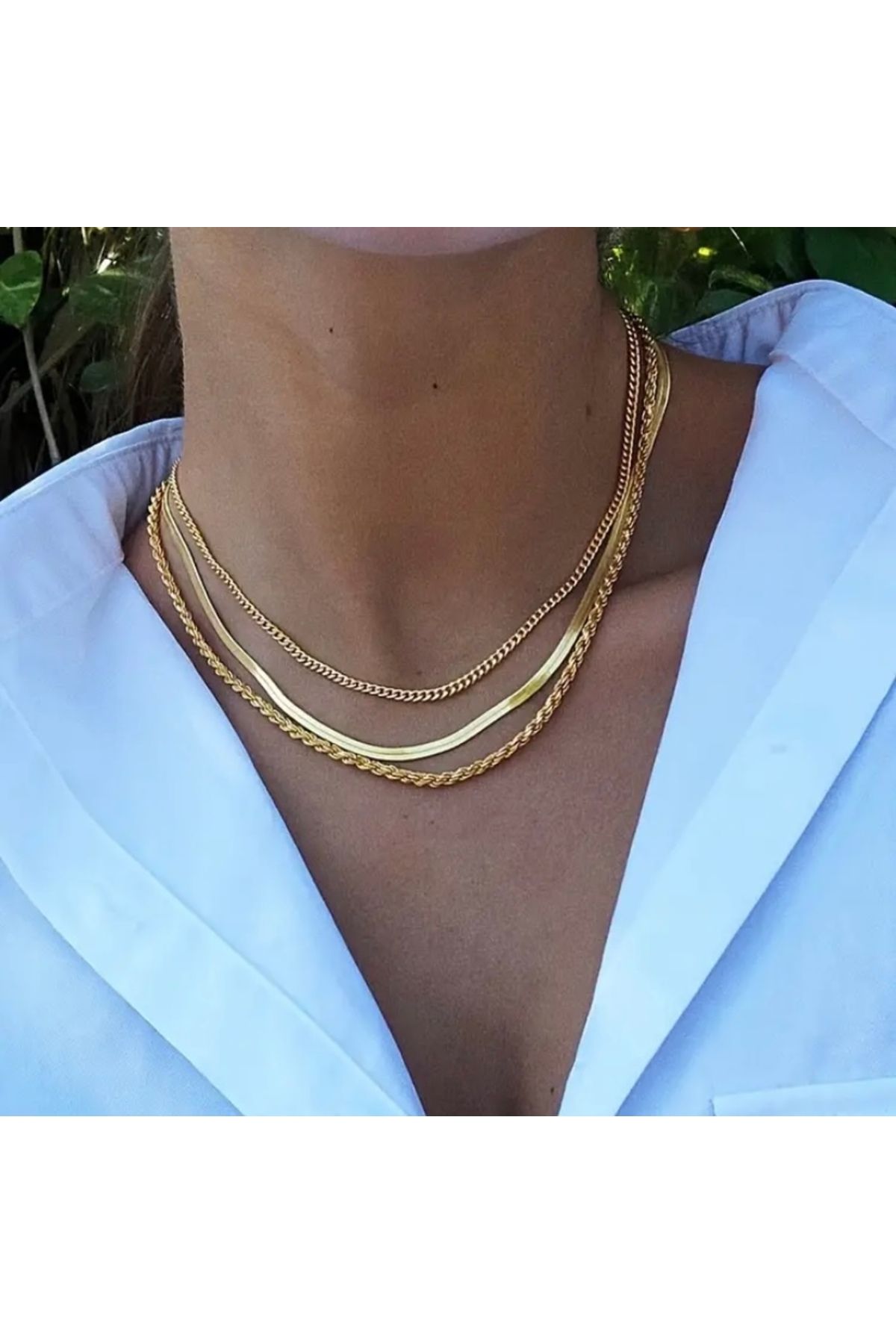 Accessories Vanilla Avenue Klasik 3 Parça Altın Sarısı Parlak Zincir Görünüm Günlük Kullanım Kadın Kolye Seti
