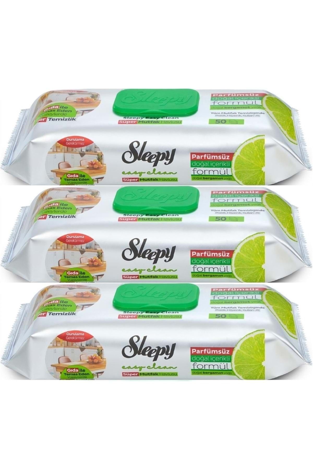 Sleepy Easy Clean Yüzey Temizlik Mutfak Havlusu -Mendili 50 Yaprak Bergomot Yağlı (3Lü Set) 150Yprk