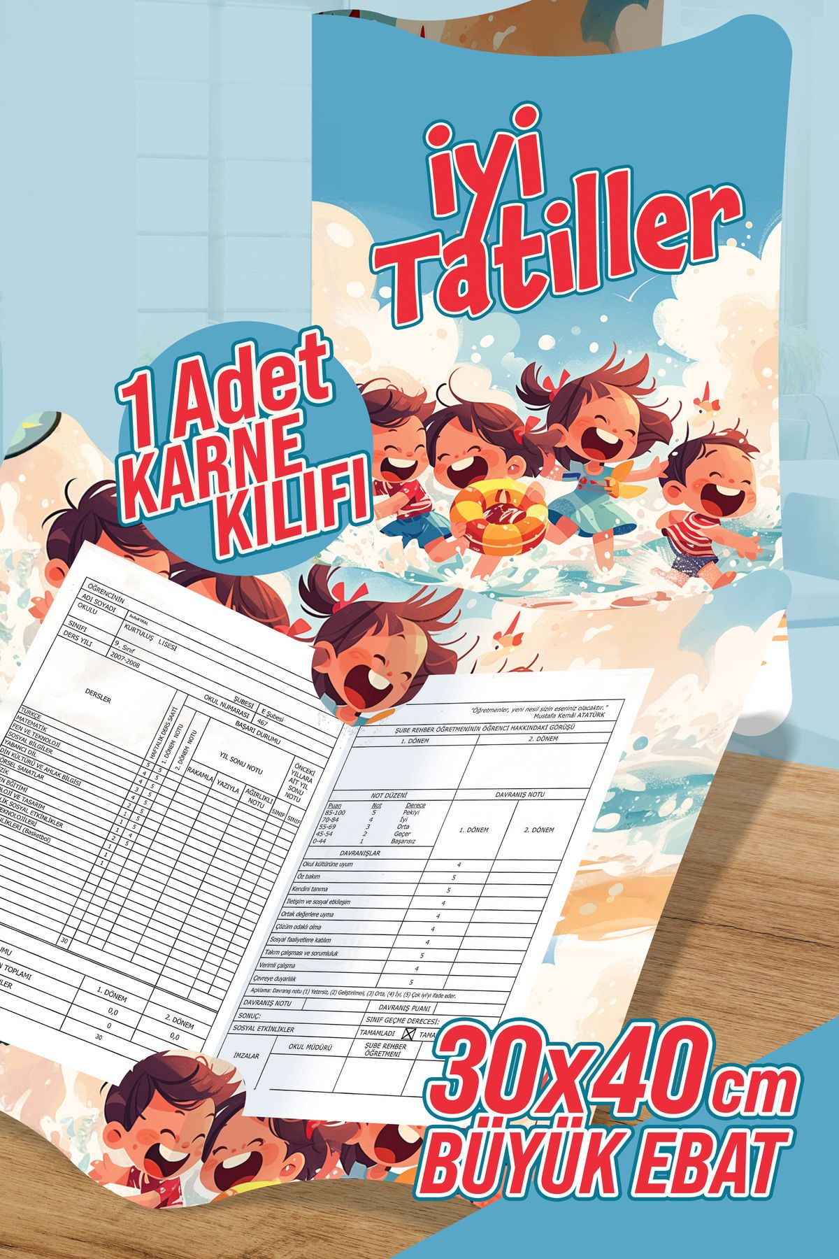 colortouch Çocuklar Denizde A4 Karne Kabı Kılıfı 1 Adet Büyük Ebat 30x40 Cm Ilkokul Karne Kılıfı Karne Süsleme