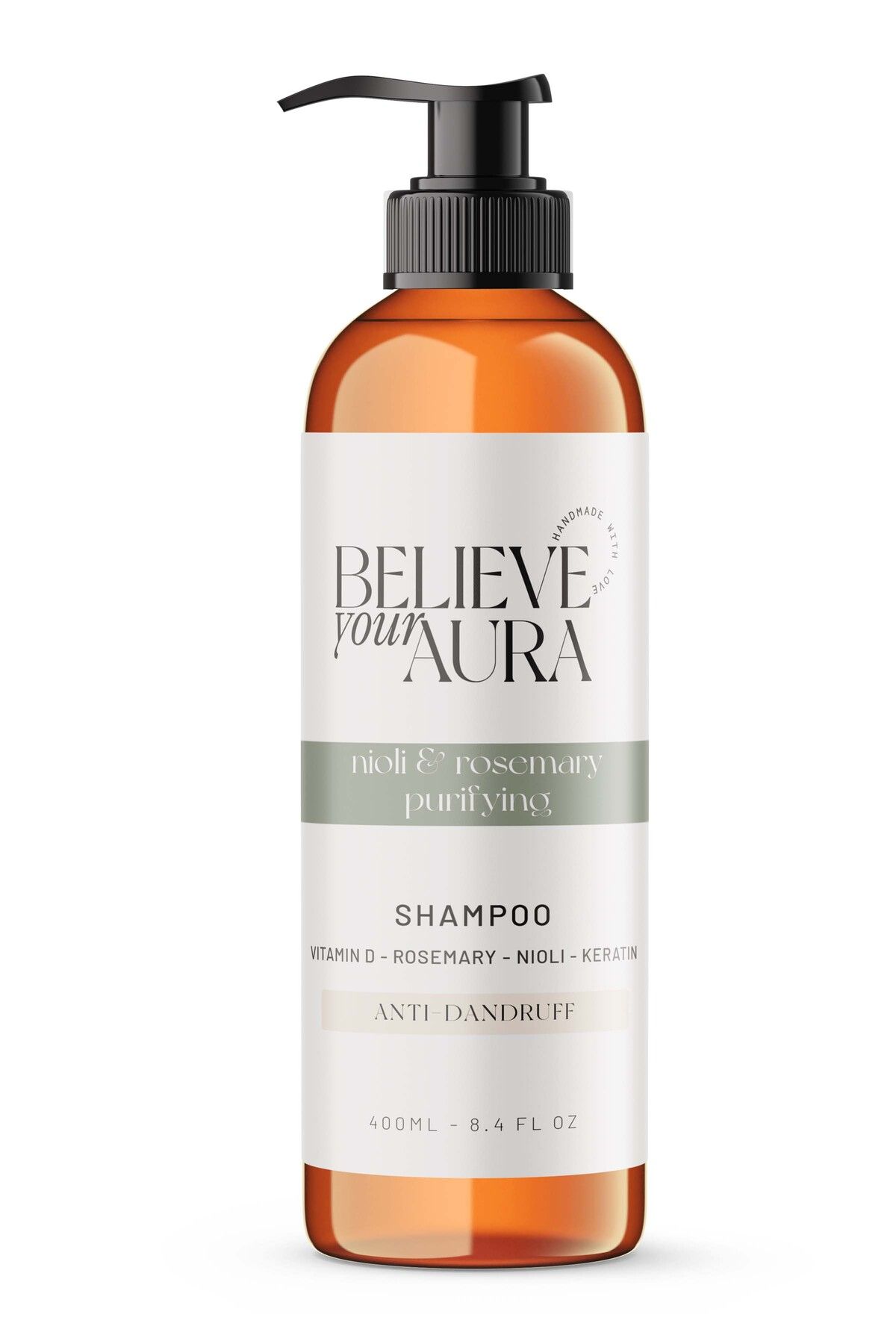 Believe Your Aura Nioli & Biberiye Yağı Şampuanı - Kepek Karşıtı Arındıcı Doğal Saç Bakım Şampuanı - 400 ml