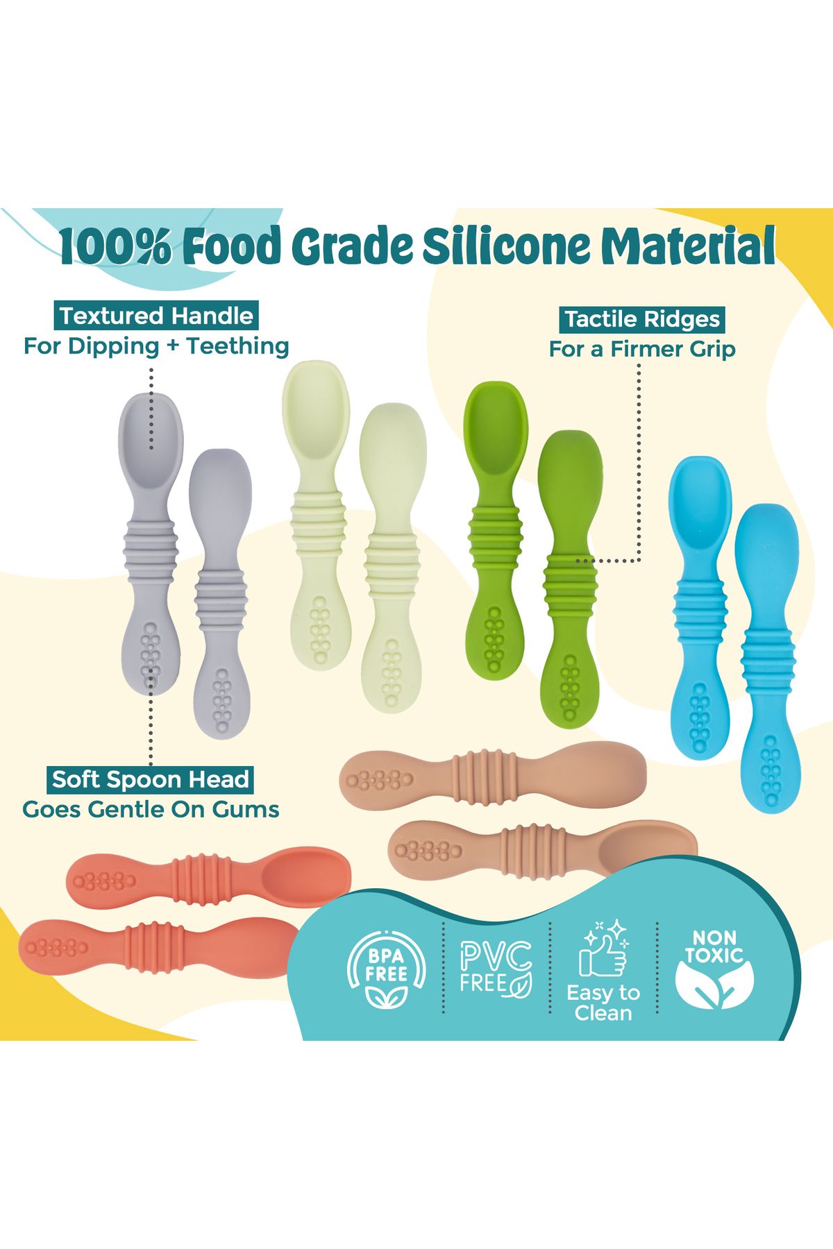 Babies Basic-BabiesBasic Soft Tip BPA Free Silicone First Stage Training Spoons - Blue 3