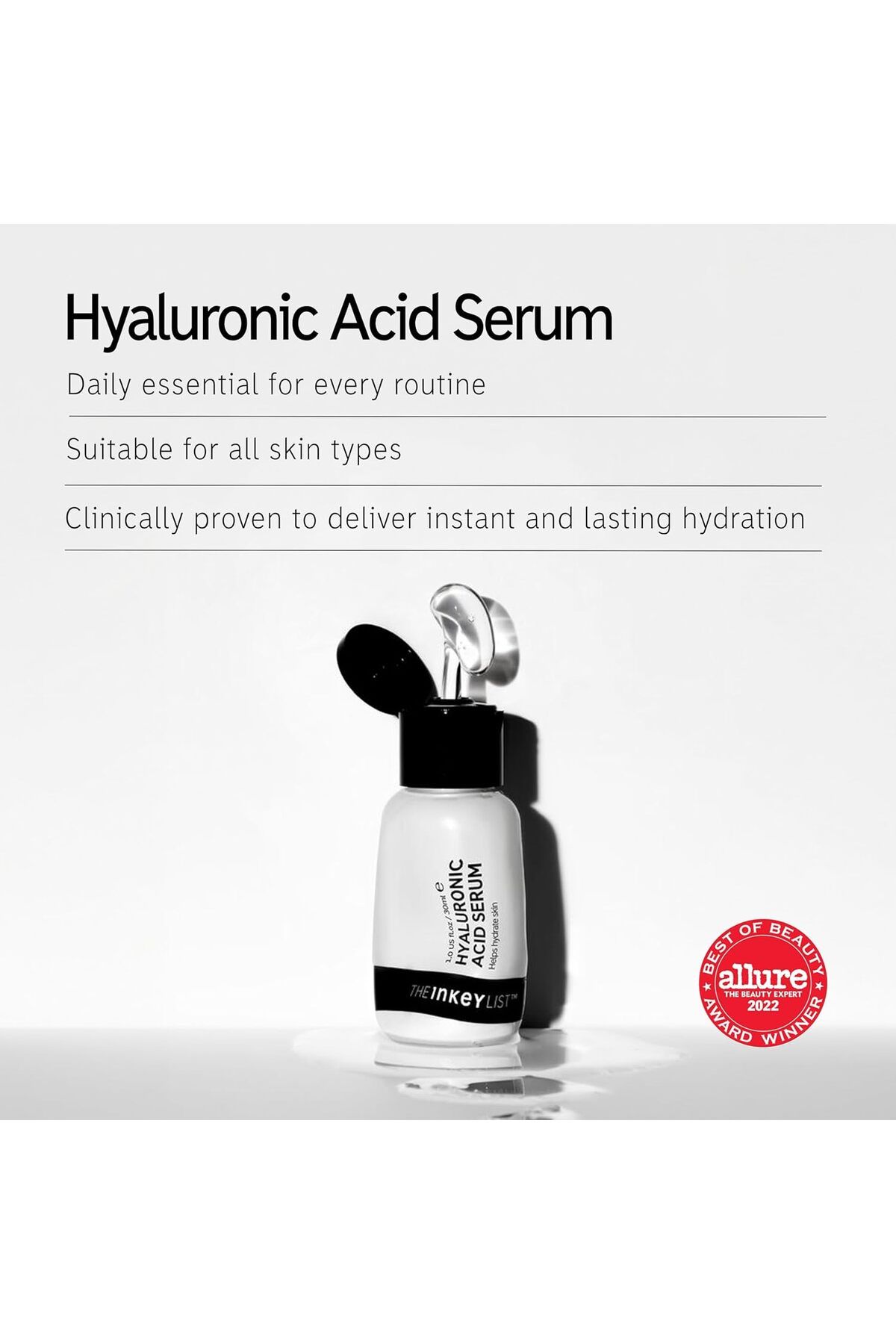 THE INKEY LIST-2% Hyaluronic Acid Hydrating Serum to Plump and Smooth Skin for All Skin Types, 30ml 5