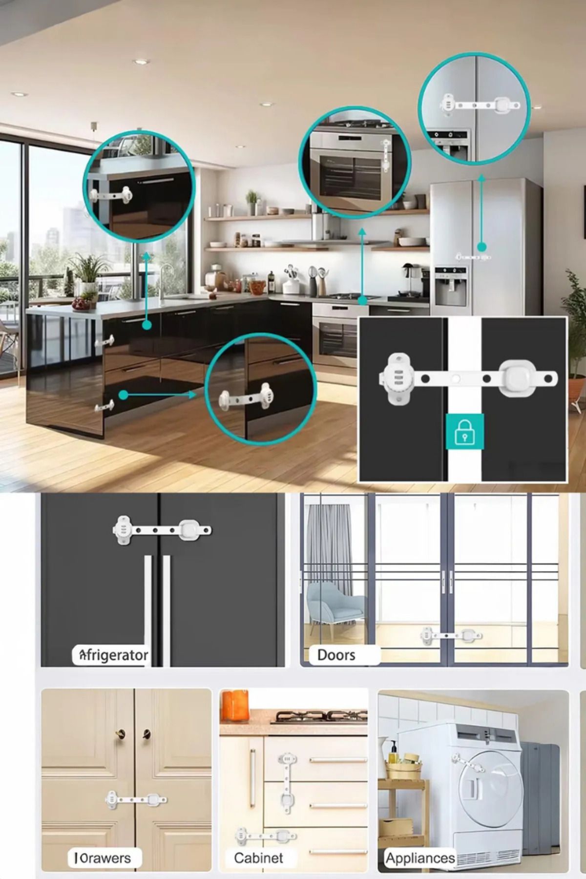 playsafe-Multi-Purpose Flexible Cabinet and Drawer Lock with Transparent Numberer Password 3