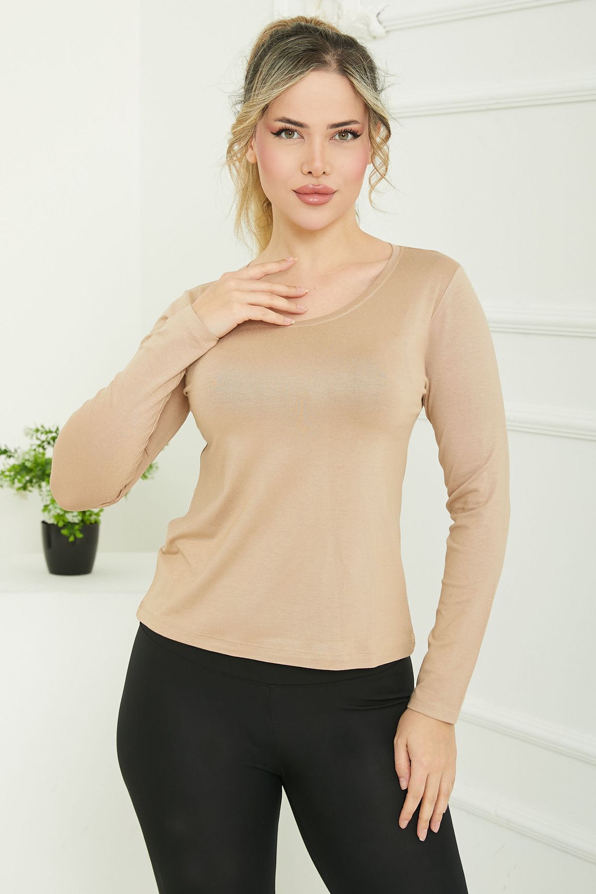 TOFİSA Oval Yaka Badi Bej - 26828