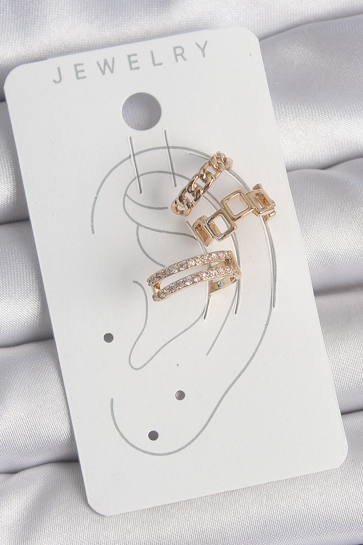 SeyCey.co-Brass Gold Color Zircon Stone Square Chain Model Women's Cartilage Earrings 2