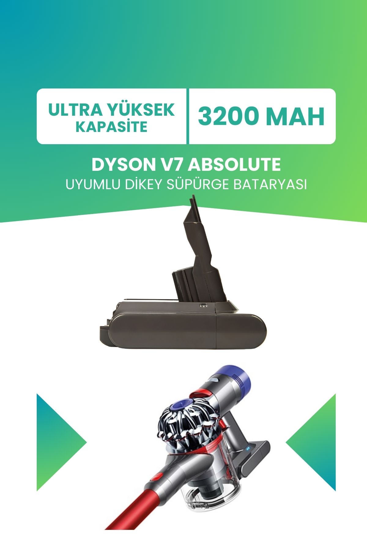 ELECTROLL Dyson V7 Absolute Uyumlu Batarya (ULTRA YÜKSEK KAPASİTE) 21.6 V 3200mah Dikey Süpürge Bataryası