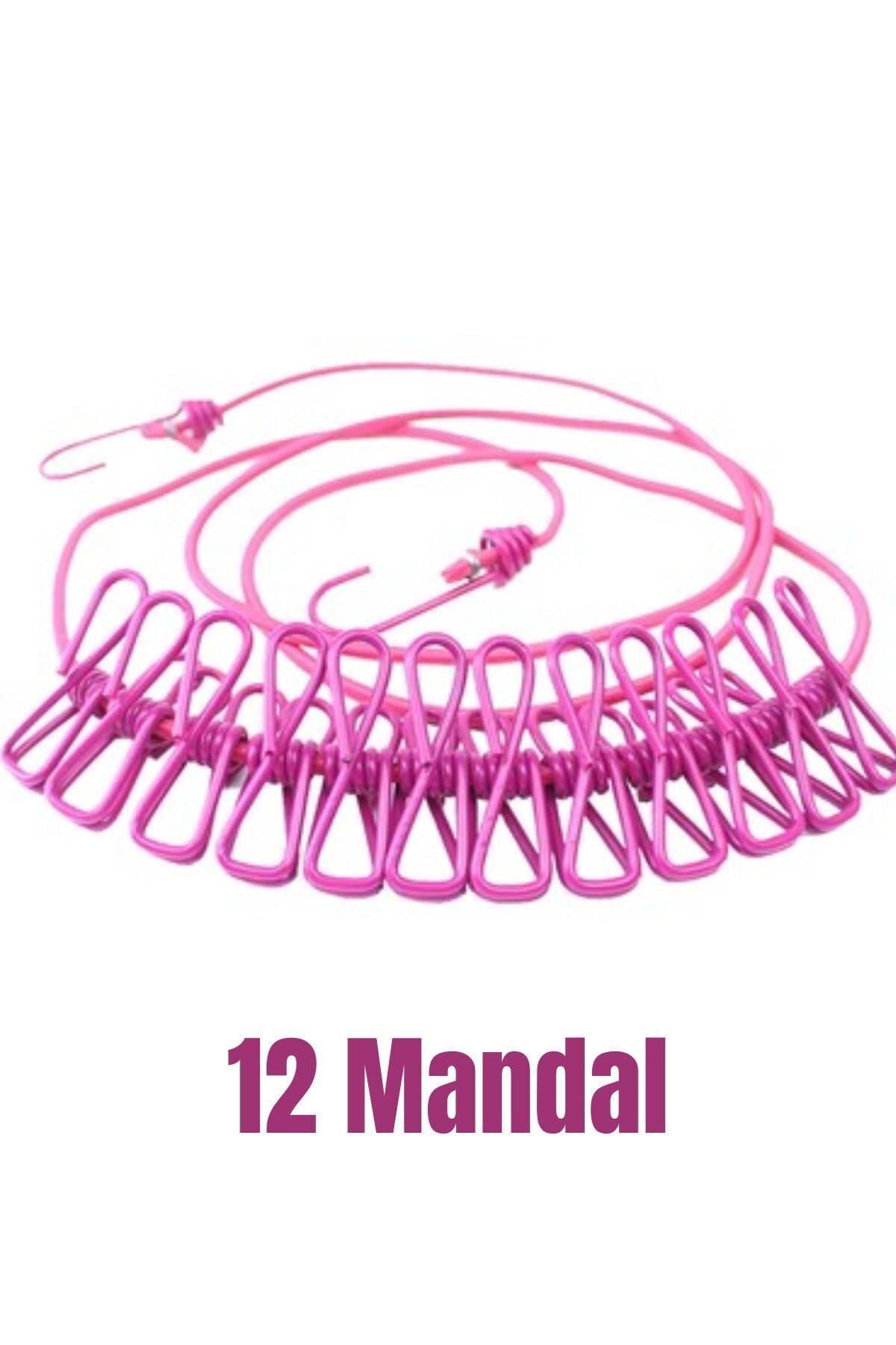 DUFF CLEAN 12 Mandallı Elastik Çamaşır Aparatı Ipi 185-380 Cm Uzunluk Pratik Çamaşır Asma İpi