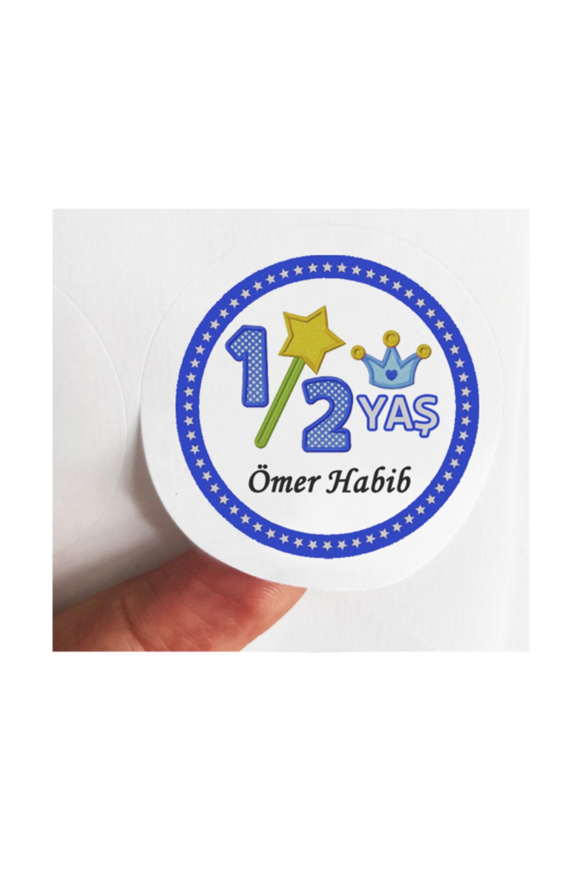 Aysun Bayhan Konsept 24 Adet 4 Cm Kişiye Özel Mavi Half Birthday Baskılı Mat Etiket Sticker - Yarım Yaş Doğum Günü