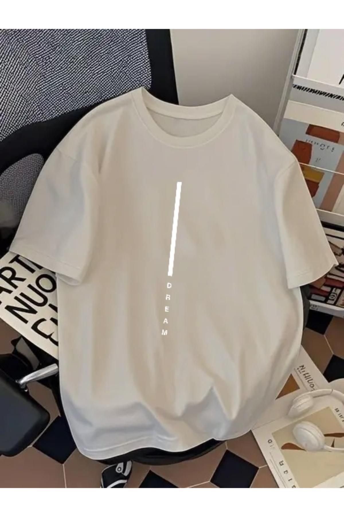 EQİ Dream Beyaz Çizgi Baskılı Oversize T-Shirt