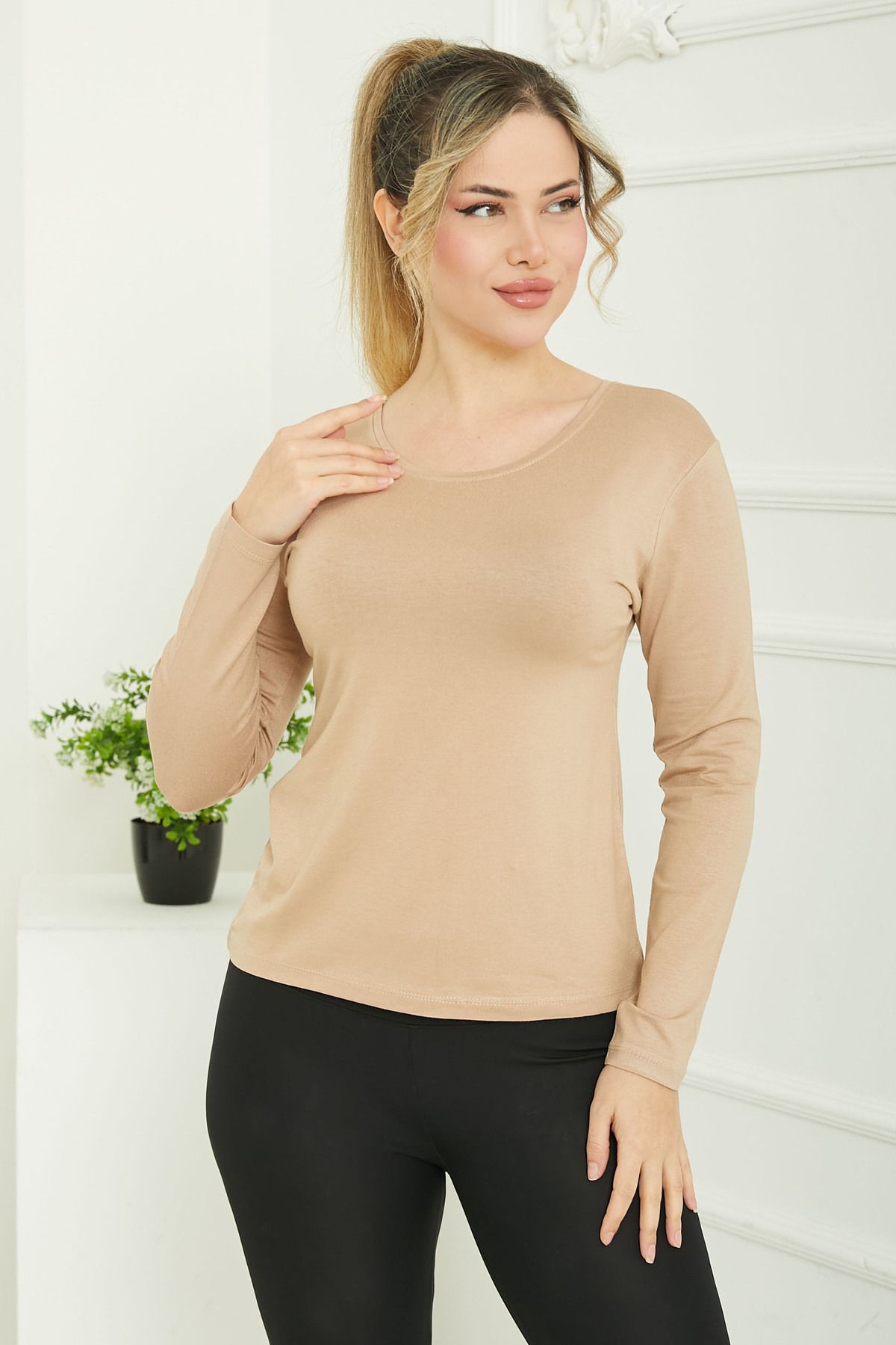TOFİSA Ön ve Arka Oval Yaka Badi Bej - 26829
