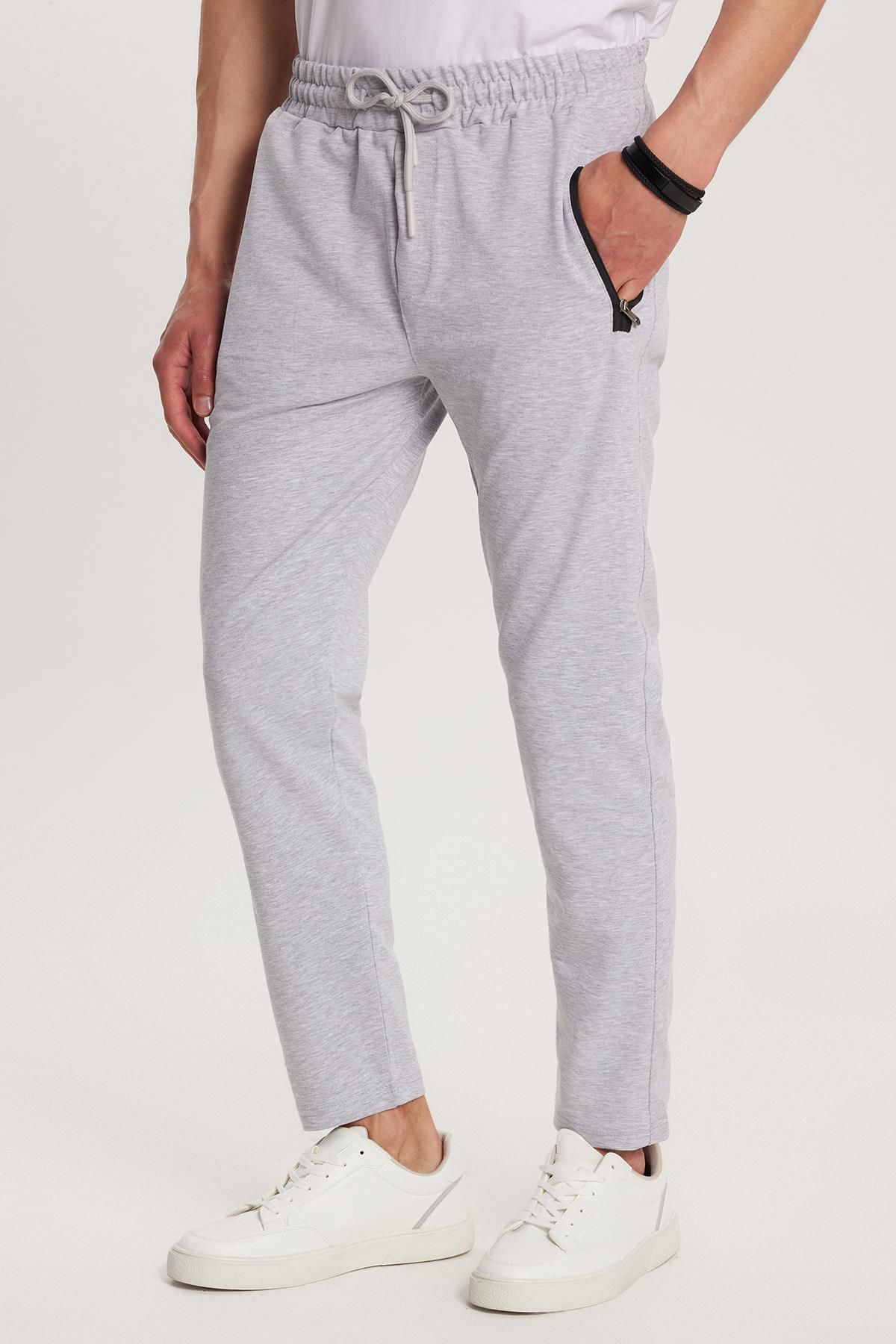Tudors Unisex Standart Fit Pamuklu 2 İplik Fermuar Cepli Beli Lastikli Bağlamalı Düz Paça Gri Eşofman Altı