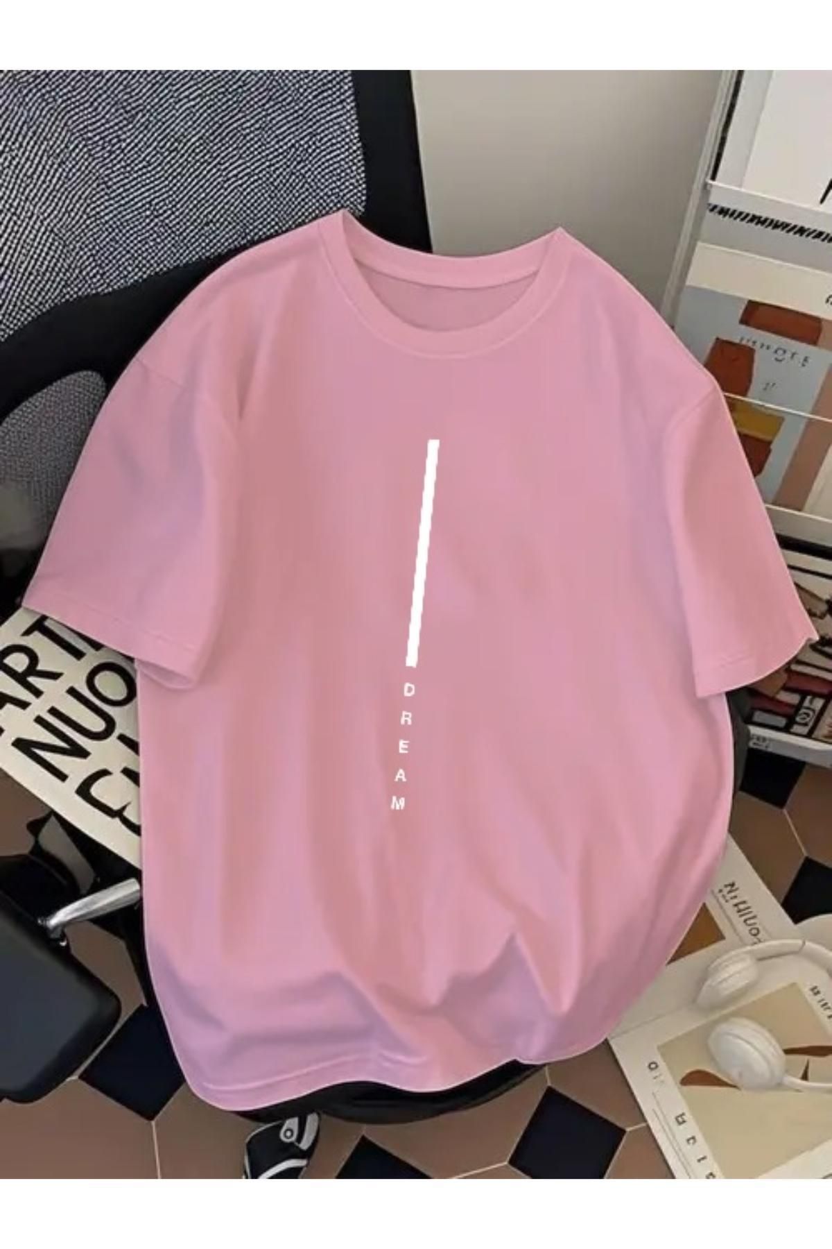 EQİ Dream Beyaz Çizgi Baskılı Oversize T-Shirt