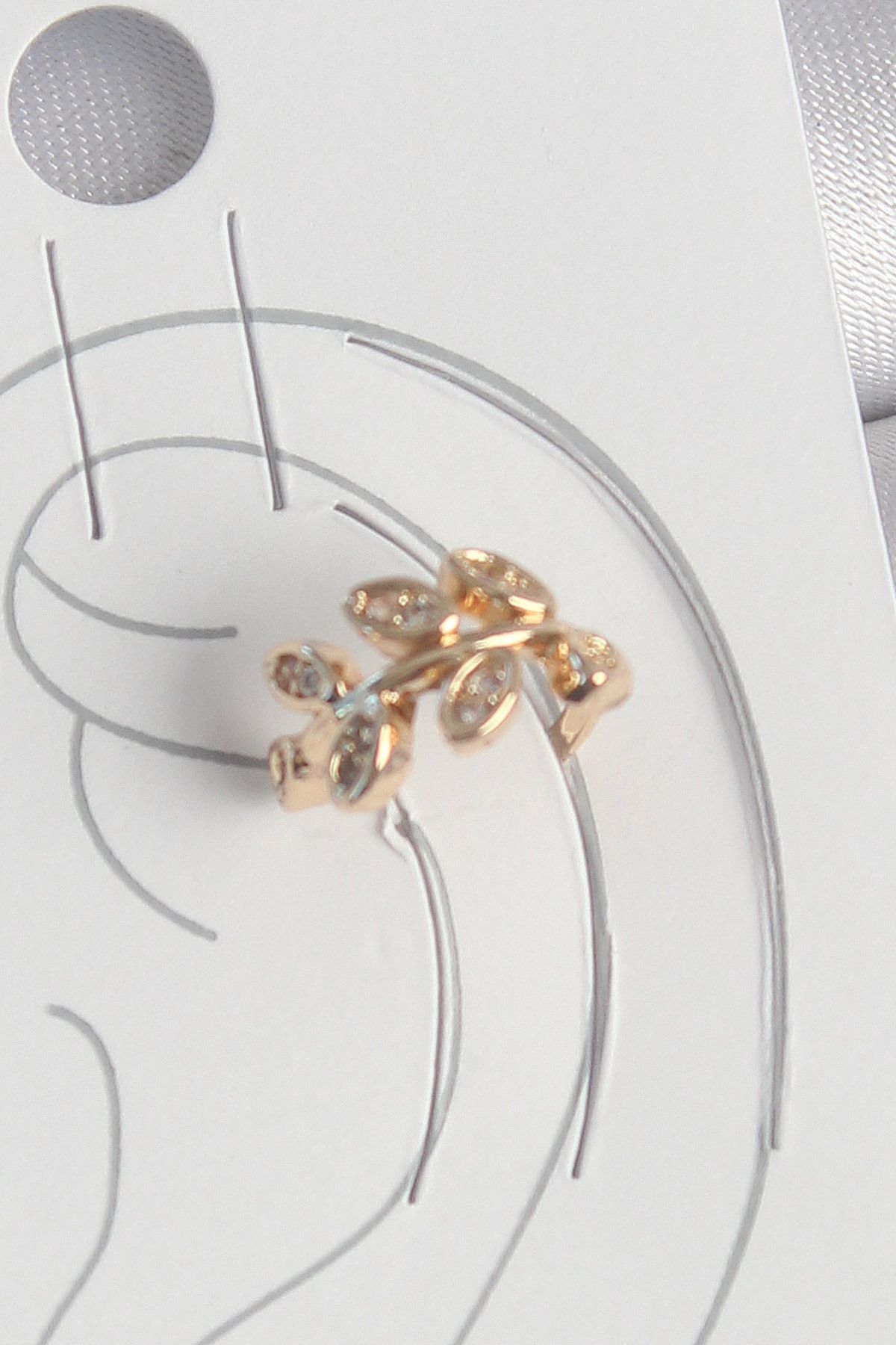 lumossia Pirinç Gold Renk Zirkon Taşlı Yaprak Model Kadın Kıkırdak Küpe