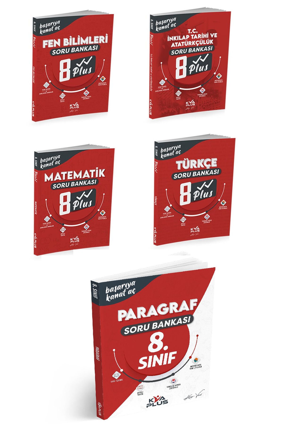 Kva Yayınları LGS 8. SINIF KORAY VAROL TÜRKÇE MATEMATİK FEN İNKILAP TARİHİ PARAGRAF PLUS SERİSİ SORU BANKASI SETİ