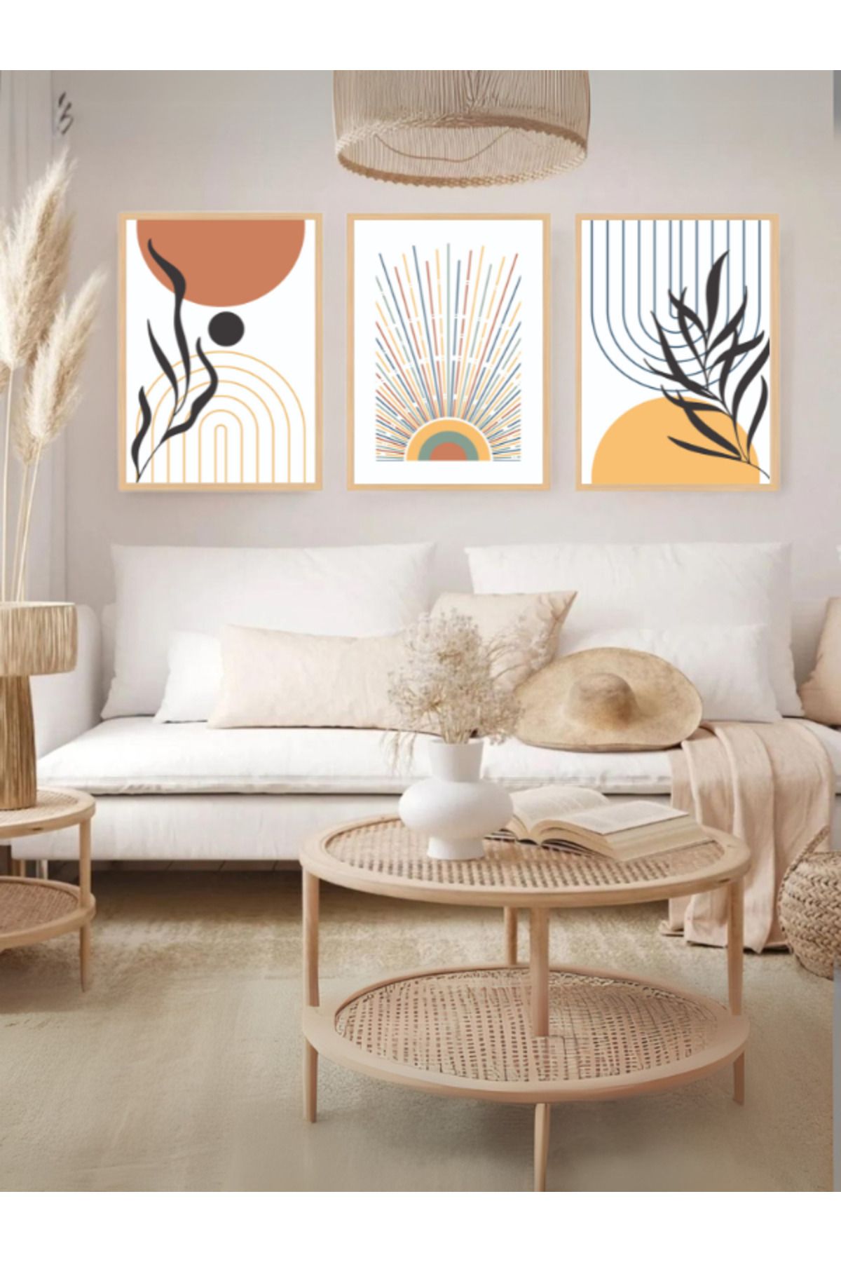Tuba Decor 3 Parça Ahşap Çerçeve Görünümlü MDF Poster Tablo Seti