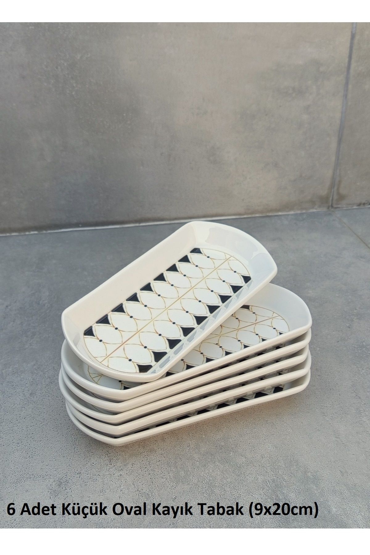 Pinkev 6lı Set Seramik Küçük Boy Oval Kayık Tabak Seti - 9x20cm
