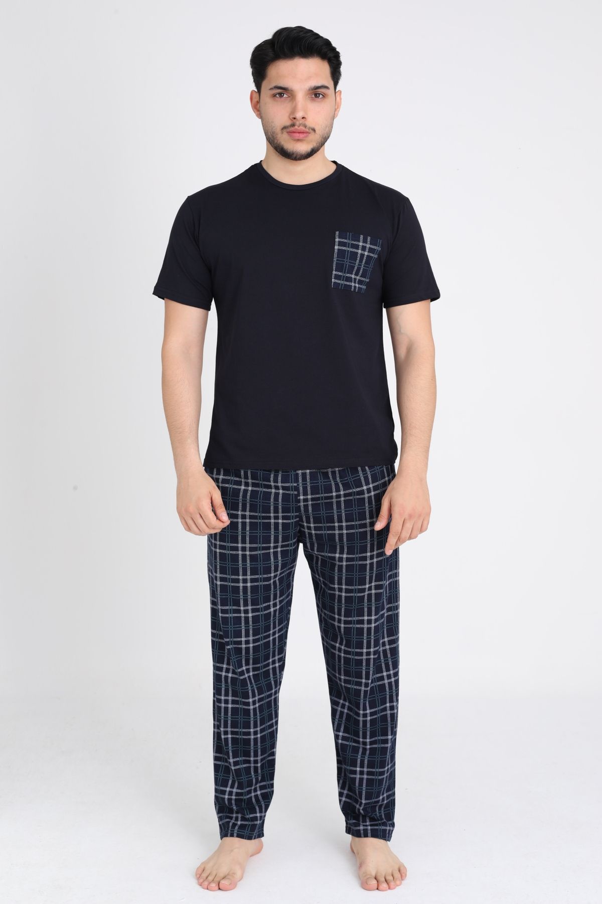 TURAY Leeds Wist %100 Pamuk Erkek Kısakol Ekose Pijama Takımı