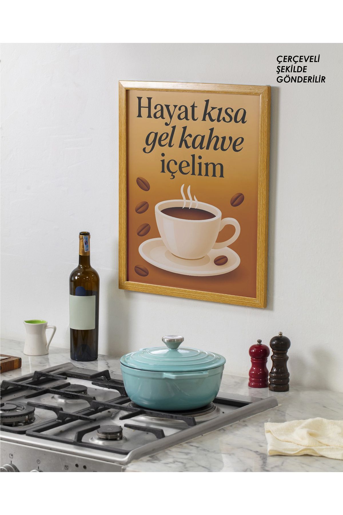 çınararthome Hayat Kısa Gel Kahve İçelim Yazılı Çerçeveli Mutfak Posteri – Duvar Dekoru