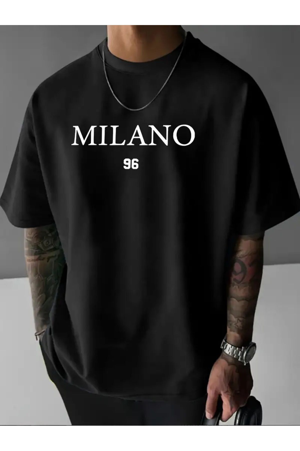 İnazuma Outdoors Unisex Oversize Baskılı Pamuklu Bisiklet Yaka Kısa Kollu SİYAH T-shirt Beyaz Milano 97