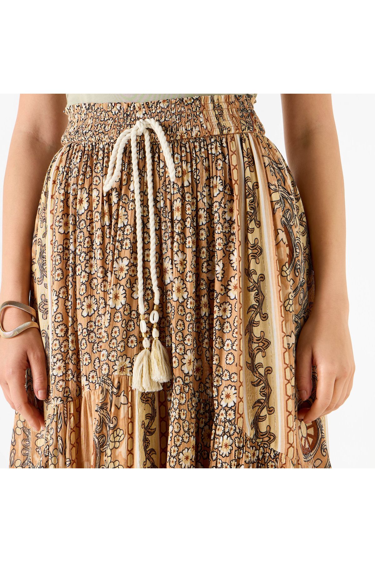 FAV-All-Over Print Midi Skirt with Drawstring Closure and Asymmetrical Hemline 4
