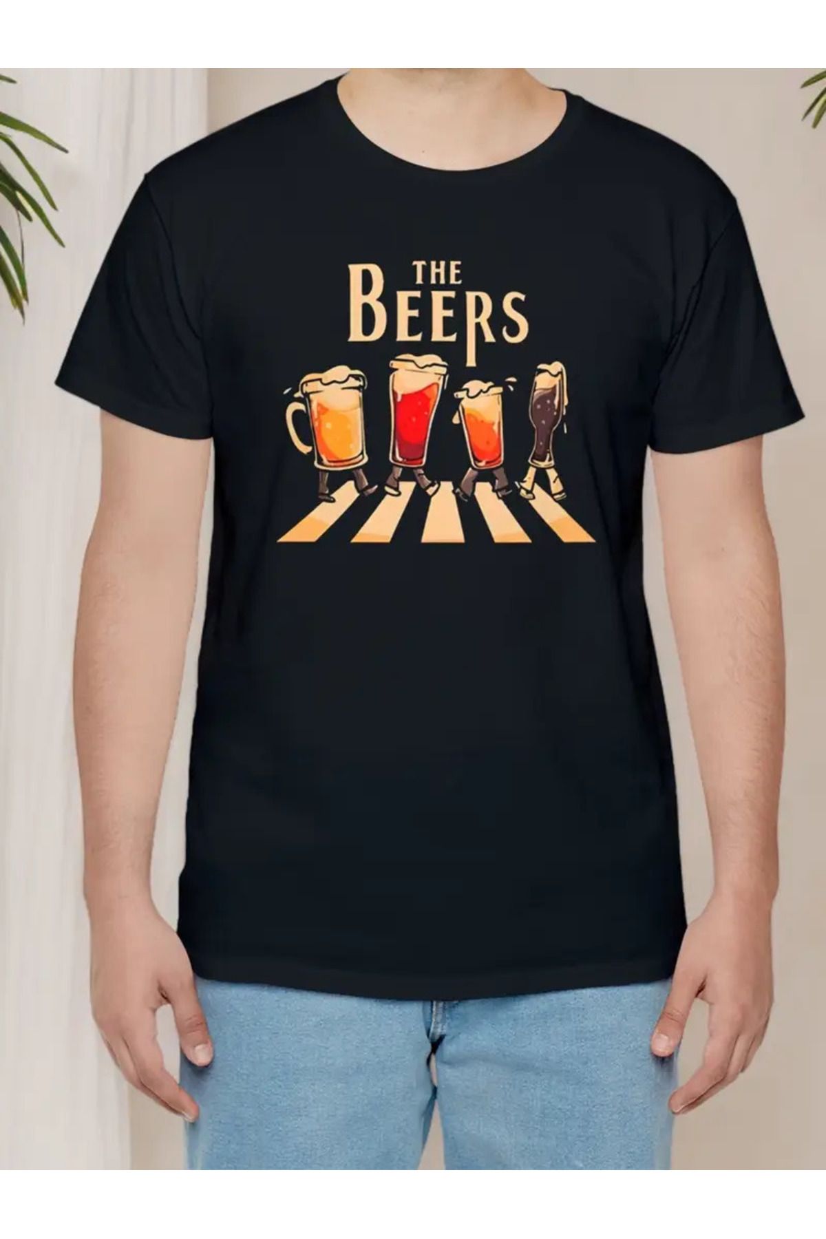 İnazuma Outdoors Unisex Oversize Baskılı Pamuklu Bisiklet Yaka Kısa Kollu SİYAH T-shirt THE BEERS