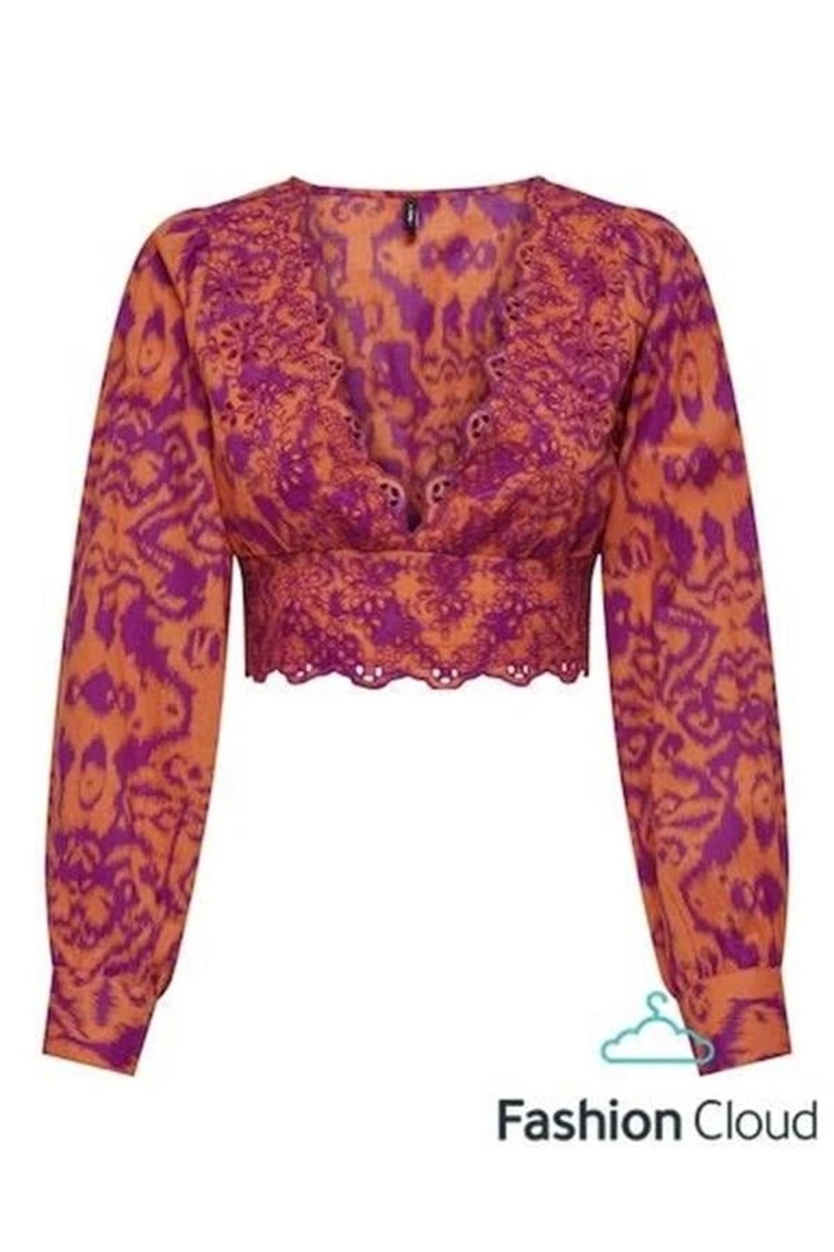 Lale Moda V Yaka Kısan Kadın Bluz