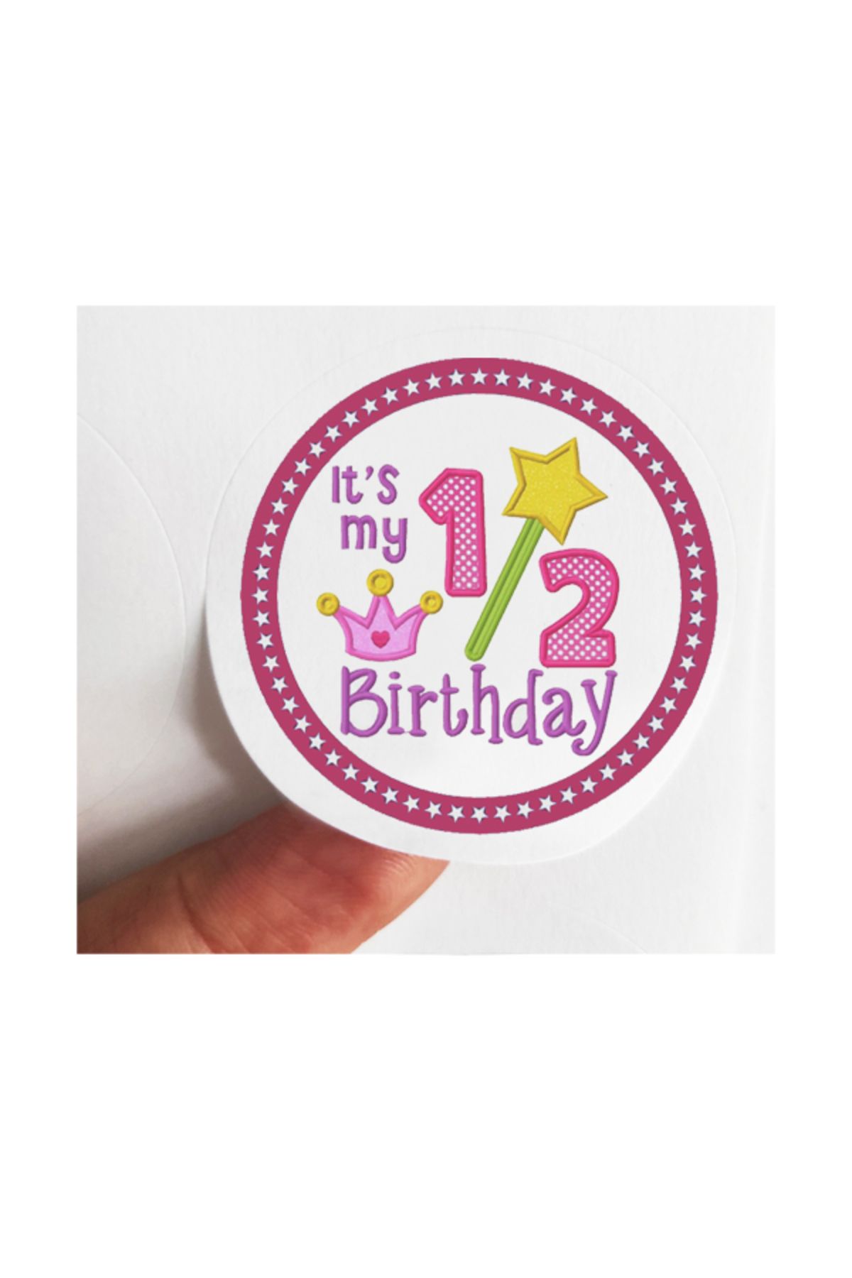 Aysun Bayhan Konsept 24 Adet 4 Cm Pembe Half Birthday Baskılı Mat Etiket Sticker - Yarım Yaş Doğum Günü