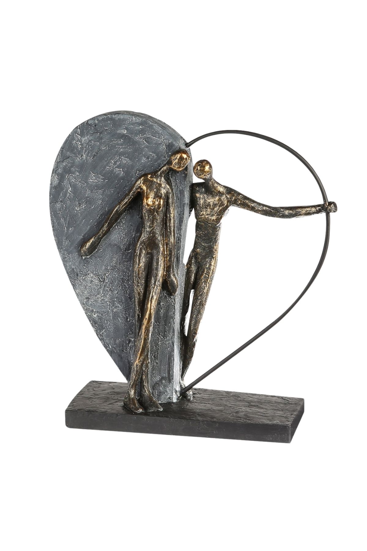 Gilde Gılde Heykel Kalp Çift Motifi Sentetik Reçine Gri Bronz Renkli L.10 Cm W.28 Cm H.31 Cm