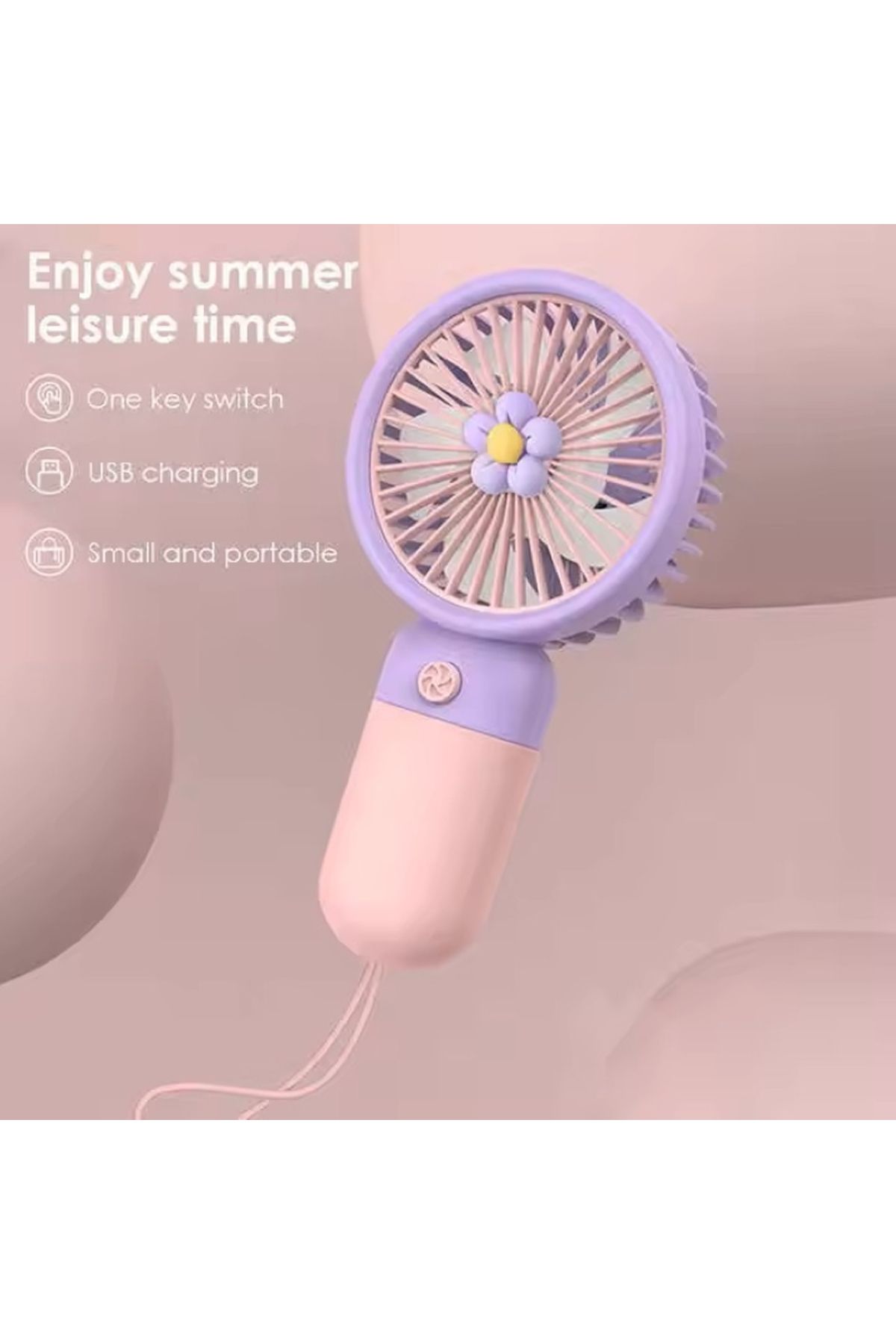 GÜLGÜZ Renkli Mini El Fanı Taşınabilir İpli Şarjlı Vantilatör