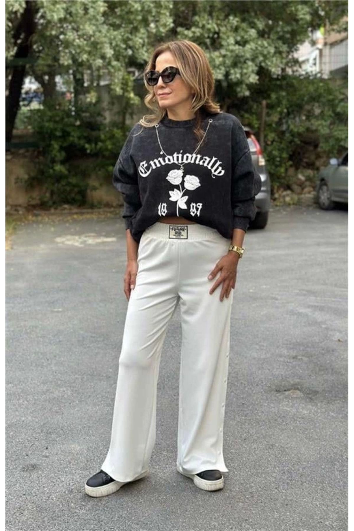 Lale Moda Baskılı Oversıze Kadın Sweatshirt