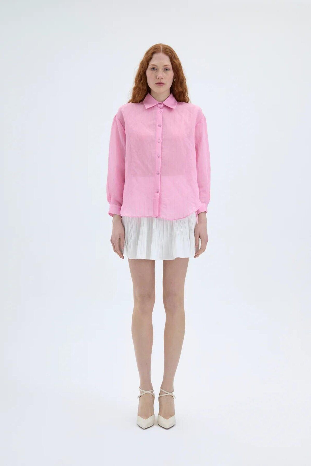 Quzu 25YGML00188 Kadın İnce Çizgili Oversize Gömlek