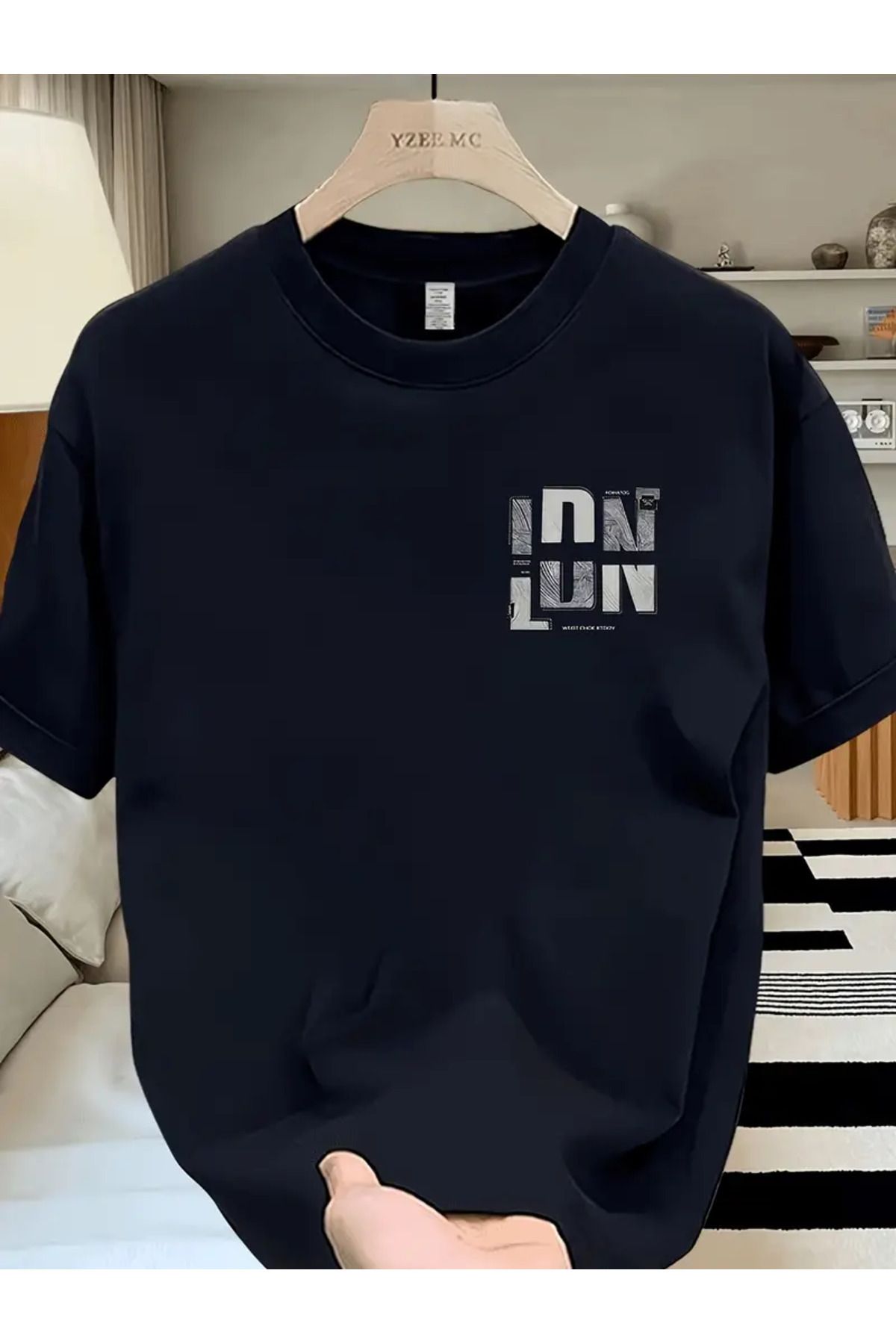 İnazuma Outdoors Unisex Oversize Baskılı Pamuklu Bisiklet Yaka Kısa Kollu SİYAH T-shirt LDN