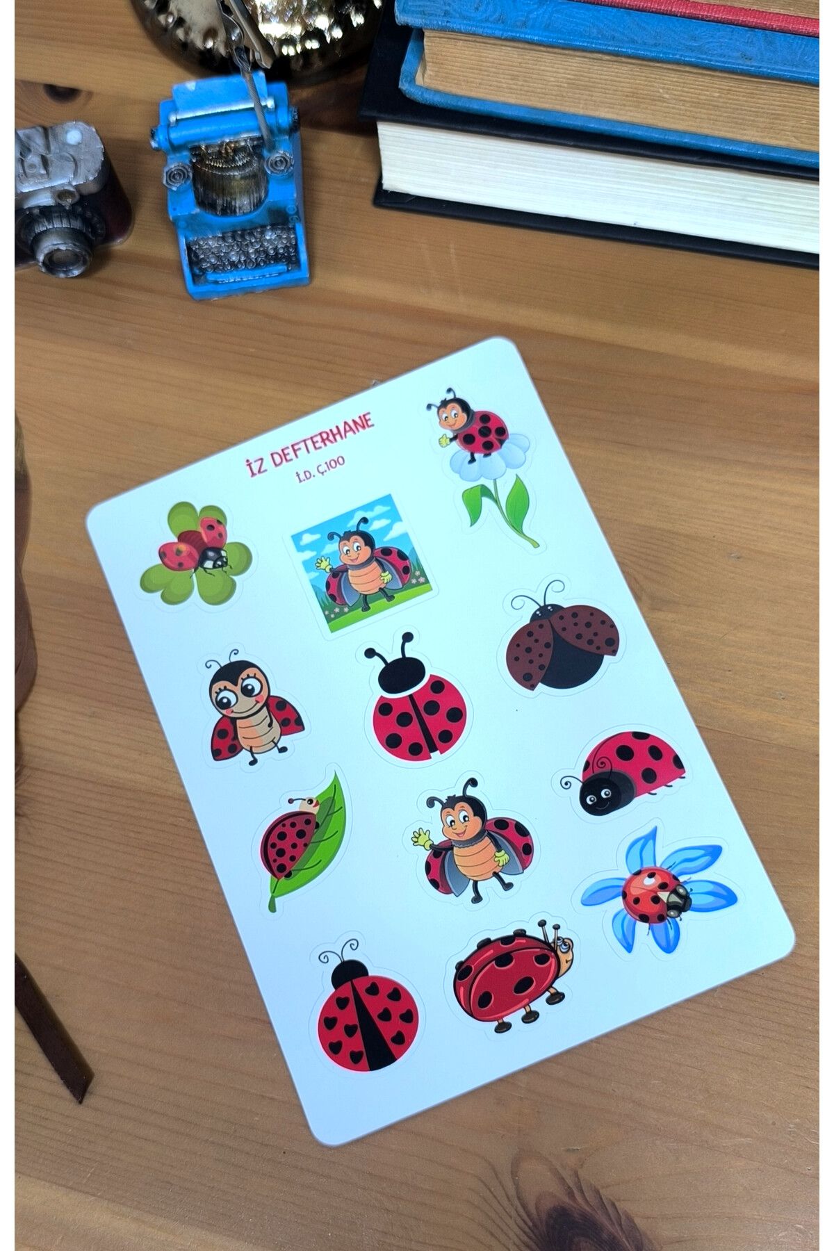 İZ DEFTERHANE Kırmızı Uğur Böceği Çıkartma Sticker (Defter, ajanda ve planlayıcılar için uygun)