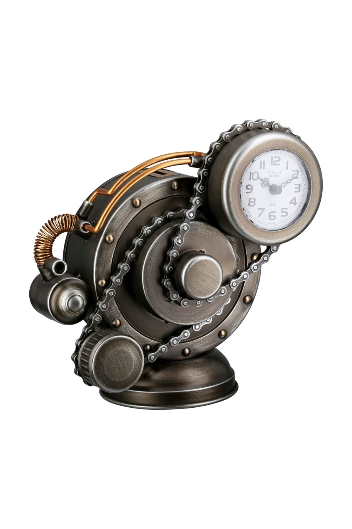 Gilde Gılde Para Kutusu Yer/Masa Saati Yuvarlak Metal Gümüş Renkli L.14 Cm G.24 Cm Y.25 Cm