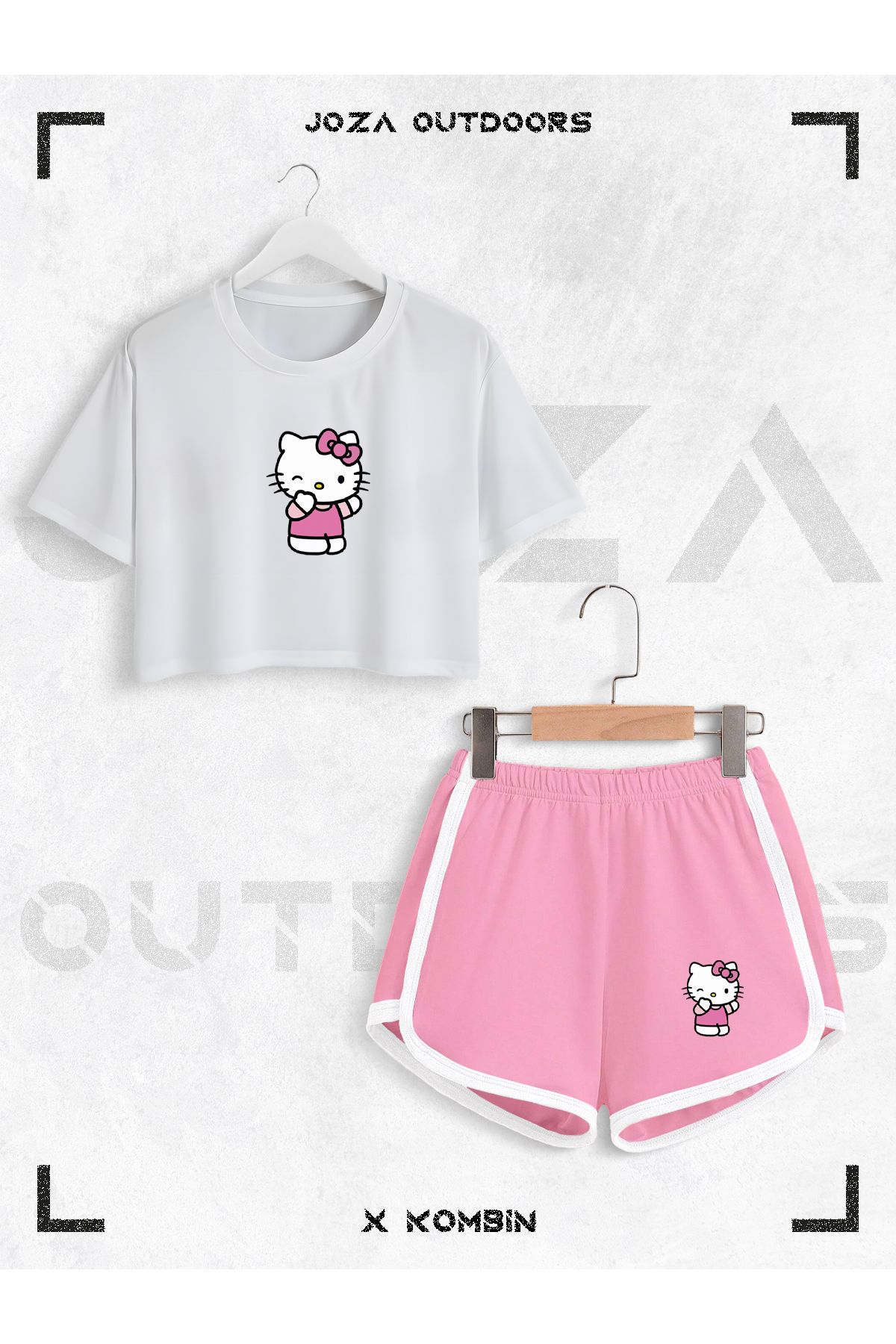 Jobia Outdoors Kadın Hello Kitty Baskılı Tasarım Yazlık Oversize Crop ve Biyeli Şort 2li Takım
