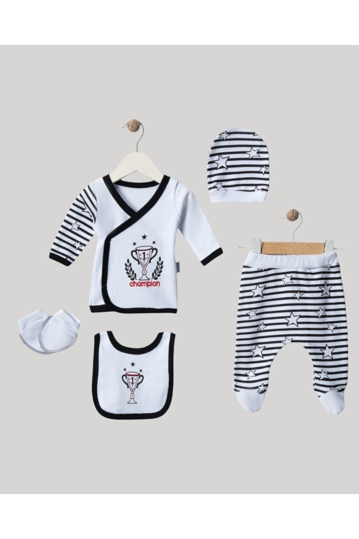 MINNOOSH BABY Yeni Doğan Bebek Taraftar Zıbın Takımı 5 Parça %100 Pamuk